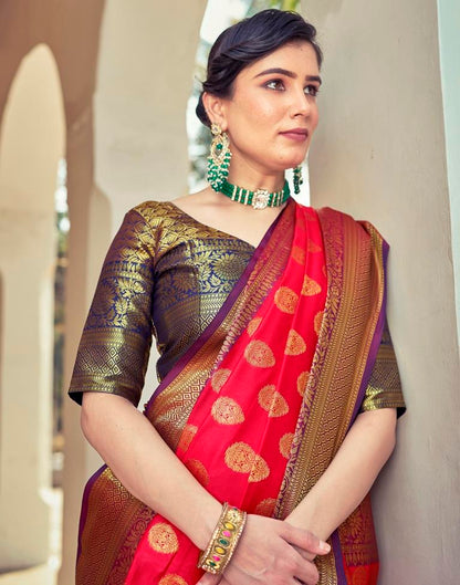 Navy Blue Silk Woven Saree