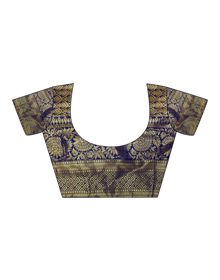 Navy Blue Silk Woven Saree