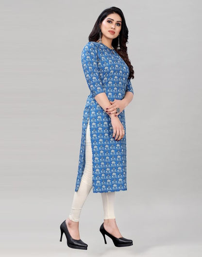 Cerulean Blue Digital Printed Crepe Kurti | Sudathi