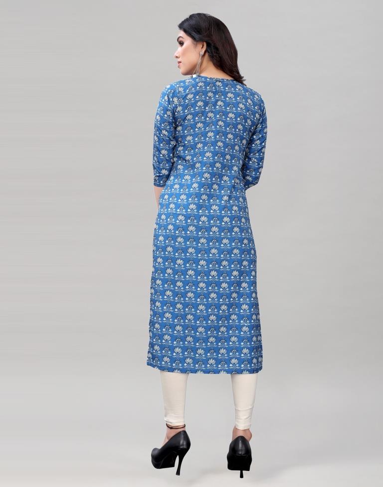 Cerulean Blue Digital Printed Crepe Kurti | Sudathi