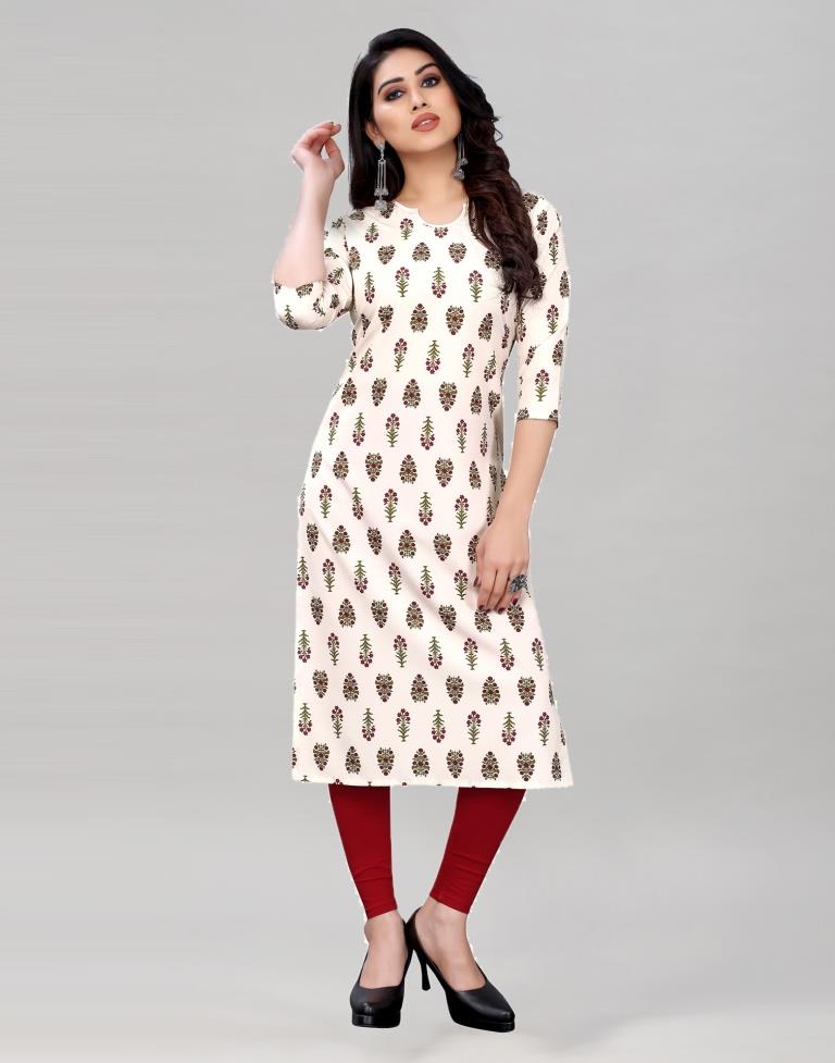 White Digital Printed Crepe Kurti | Sudathi