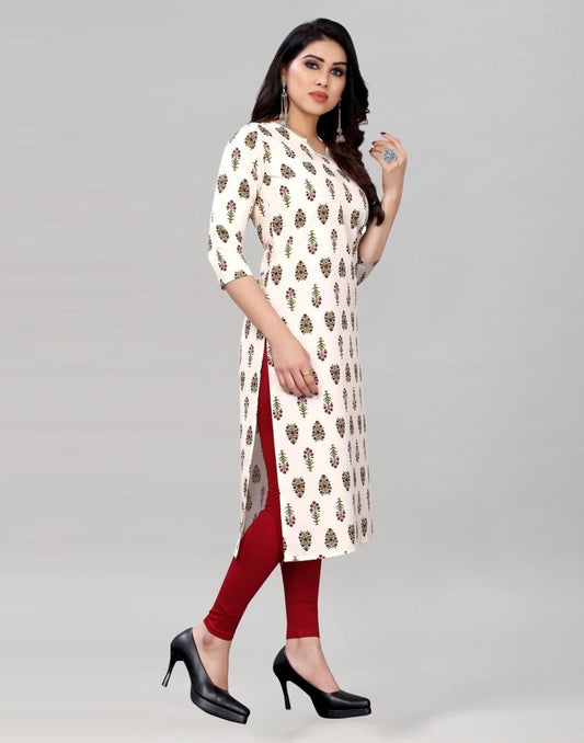 White Digital Printed Crepe Kurti | Sudathi