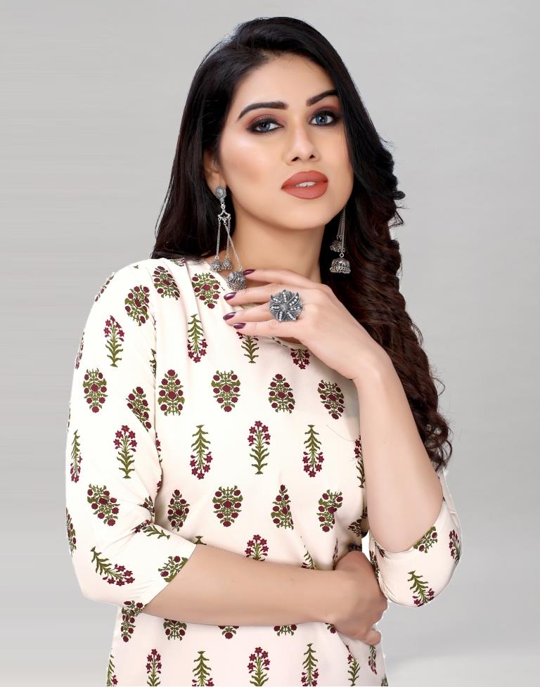 White Digital Printed Crepe Kurti | Sudathi