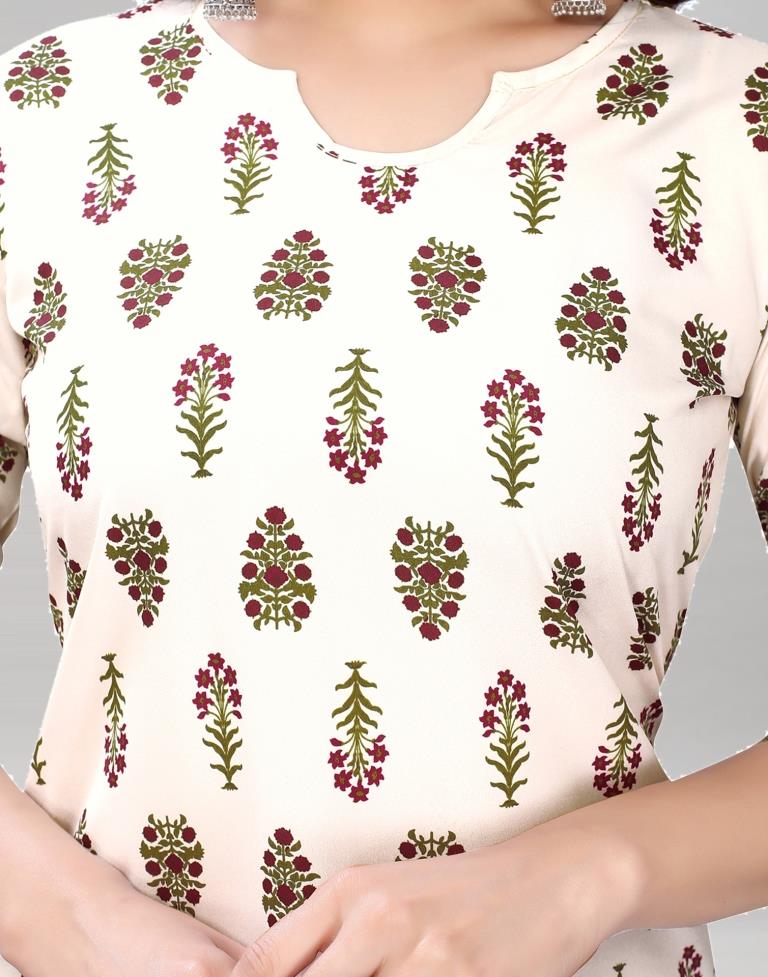 White Digital Printed Crepe Kurti | Sudathi