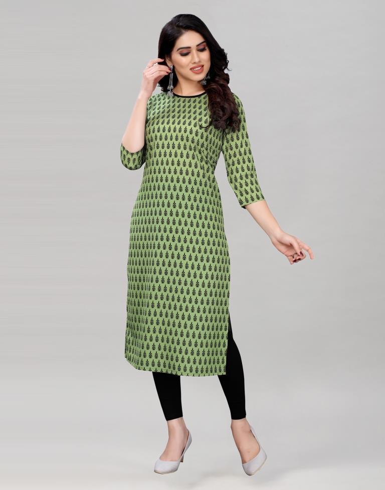 Olive Green Digital Printed Crepe Kurti | Sudathi