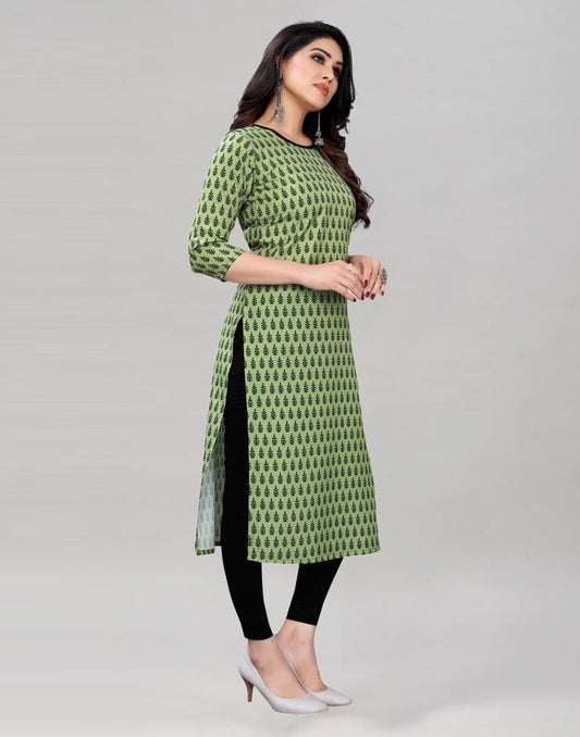Olive Green Digital Printed Crepe Kurti | Sudathi