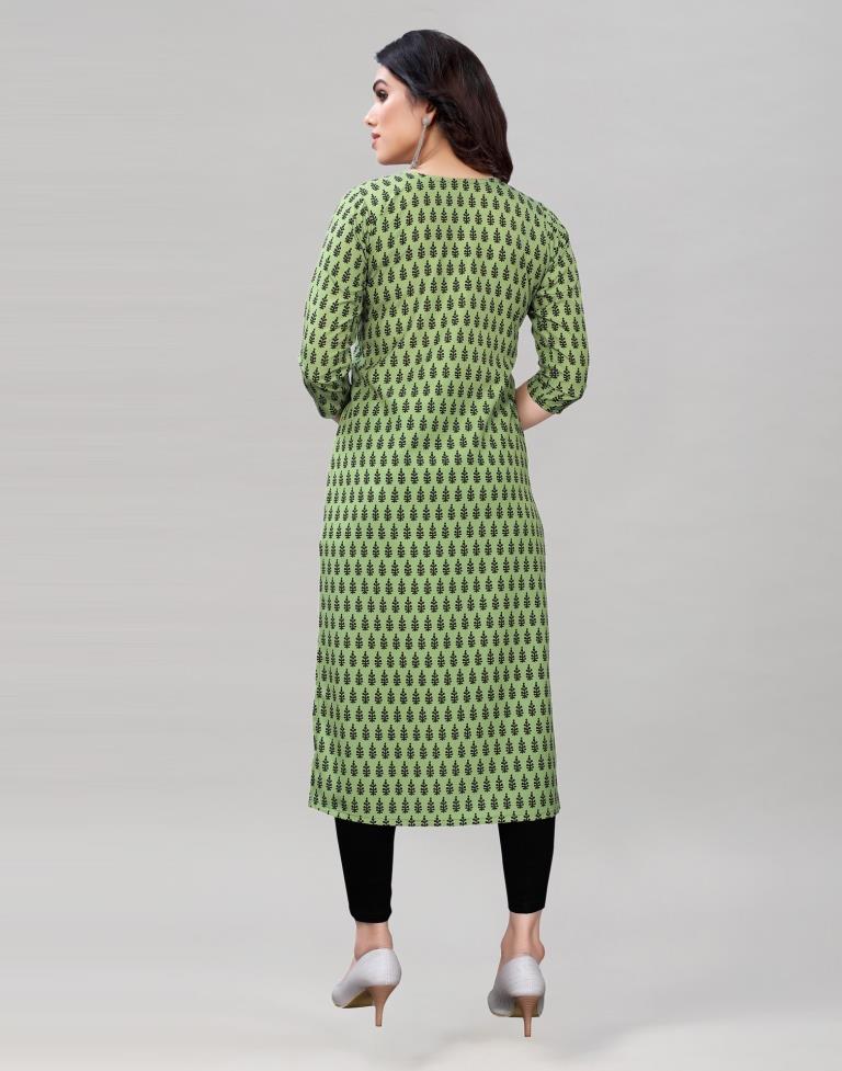 Olive Green Digital Printed Crepe Kurti | Sudathi