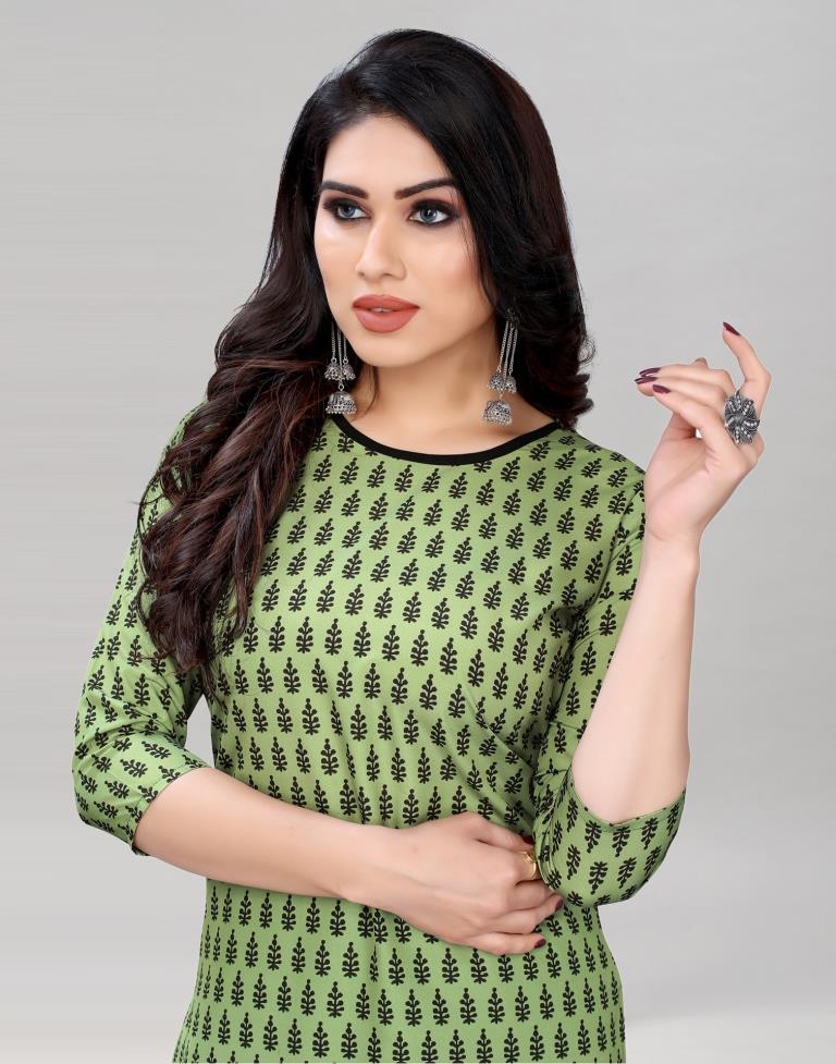 Olive Green Digital Printed Crepe Kurti | Sudathi