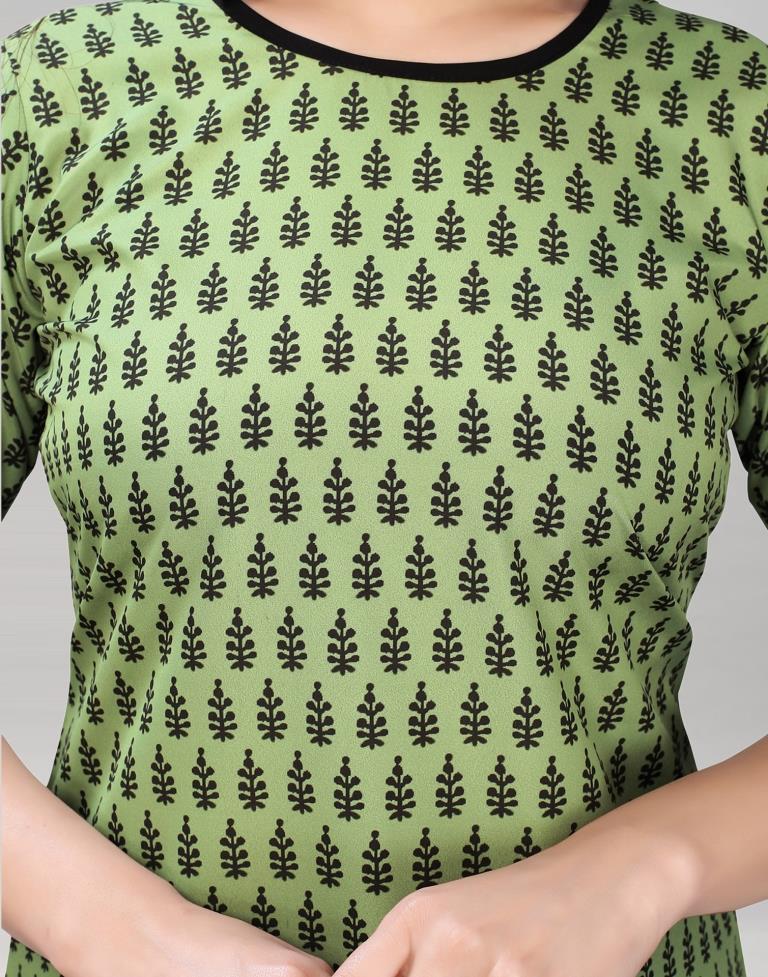 Olive Green Digital Printed Crepe Kurti | Sudathi