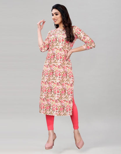 Peach Digital Printed Crepe Kurti | Leemboodi