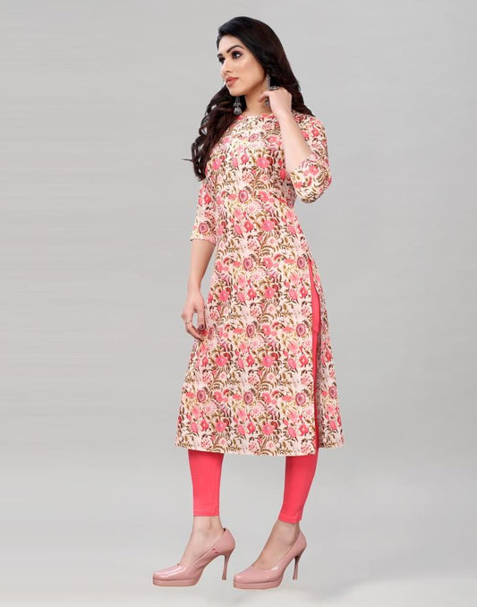 Peach Digital Printed Crepe Kurti | Leemboodi