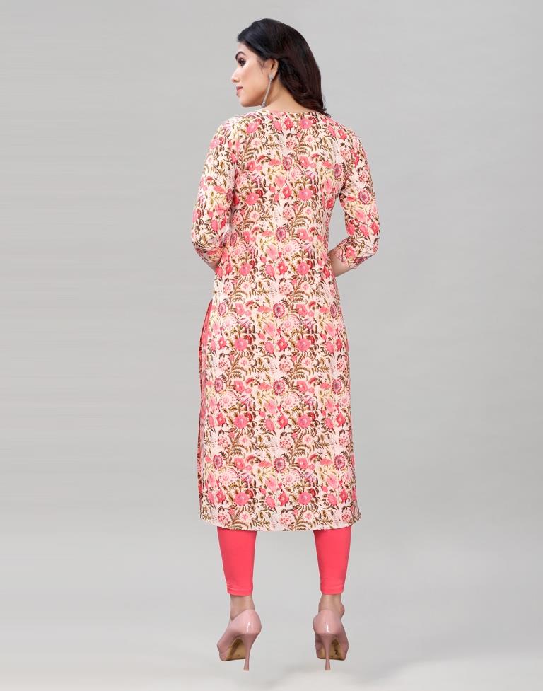 Peach Digital Printed Crepe Kurti | Leemboodi