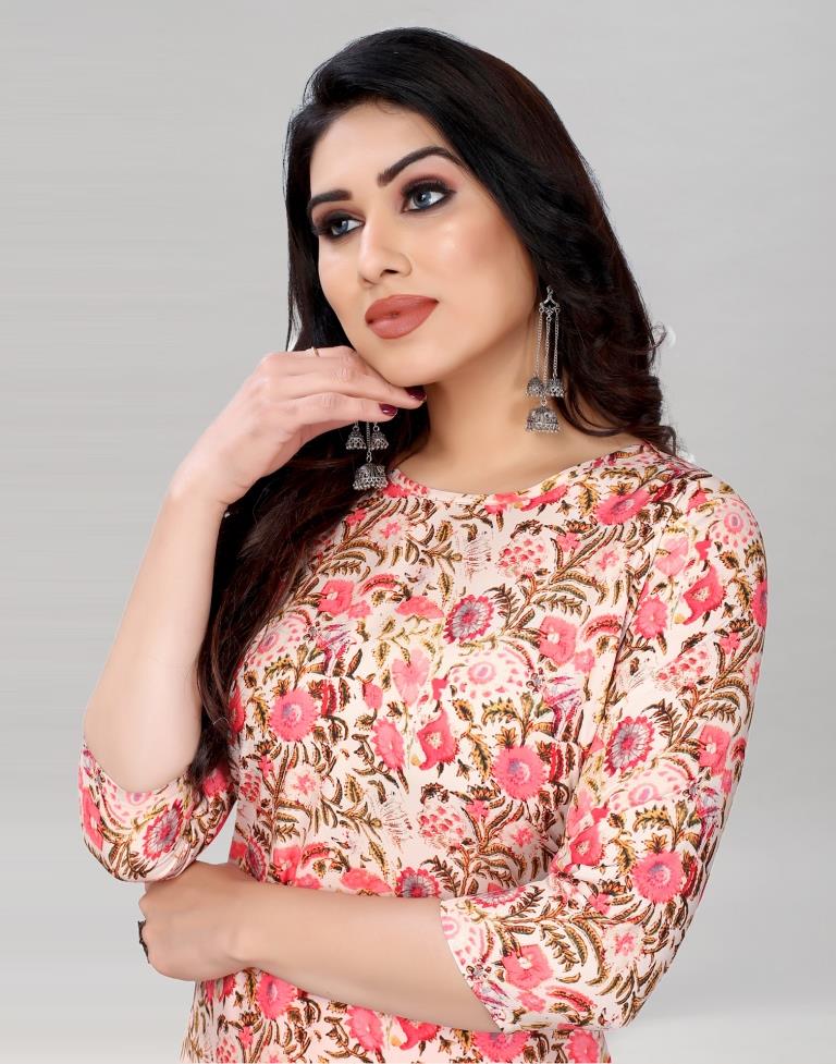 Peach Digital Printed Crepe Kurti | Leemboodi