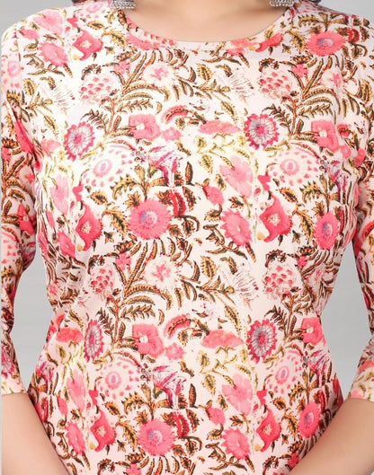 Peach Digital Printed Crepe Kurti | Leemboodi