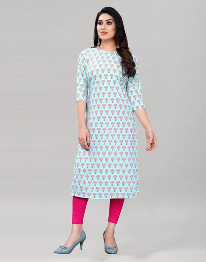 Sky Blue Digital Printed Crepe Kurti | Leemboodi