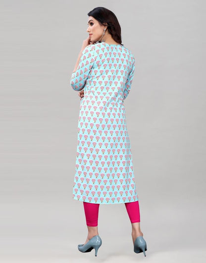 Sky Blue Digital Printed Crepe Kurti | Leemboodi