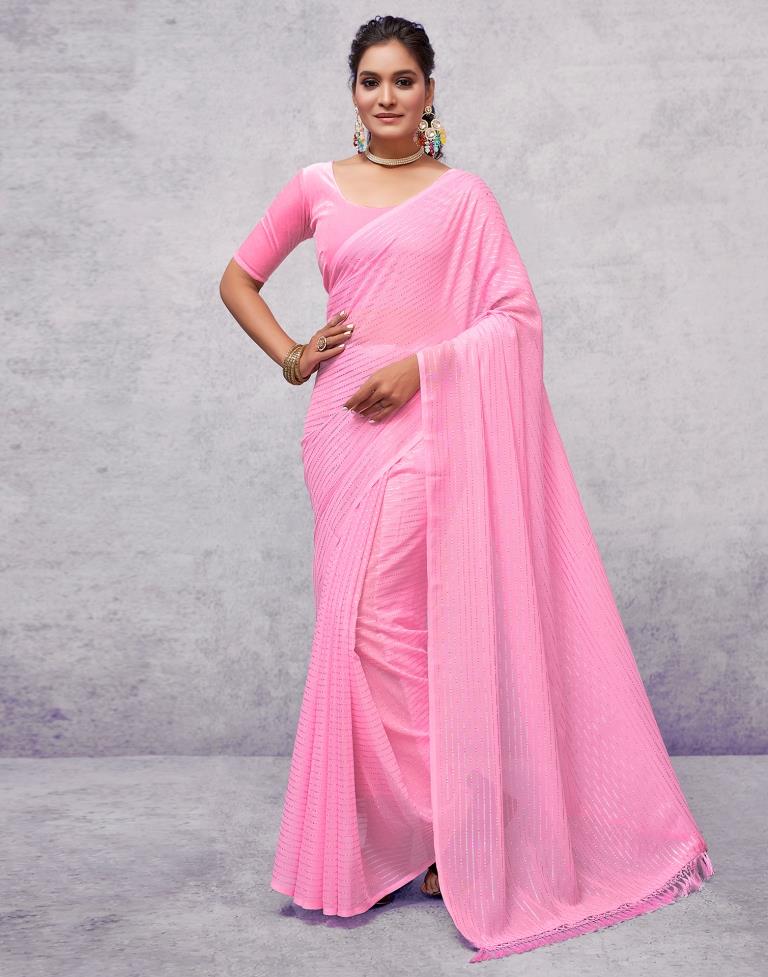 Light Pink Georgette Plain Saree