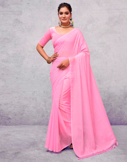 Light Pink Georgette Plain Saree