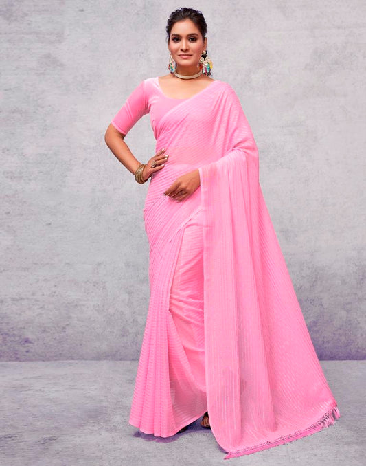 Light Pink Georgette Plain Saree
