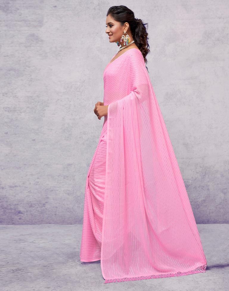 Light Pink Georgette Plain Saree