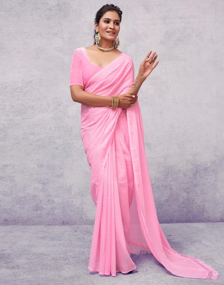 Light Pink Georgette Plain Saree