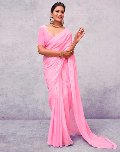 Light Pink Georgette Plain Saree