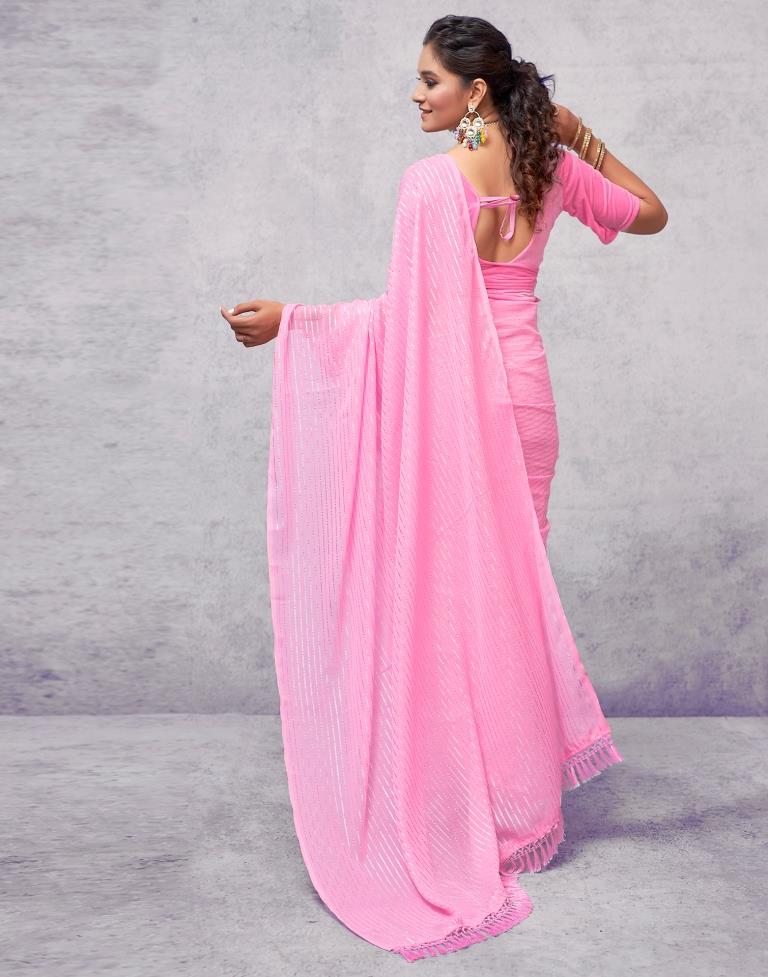 Light Pink Georgette Plain Saree