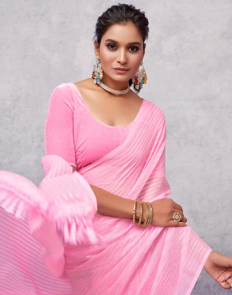 Light Pink Georgette Plain Saree