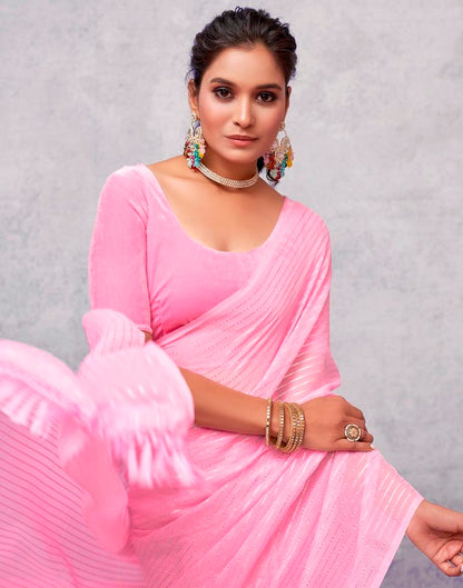 Light Pink Georgette Plain Saree