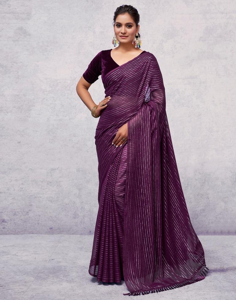 Wine Georgette Plain Saree