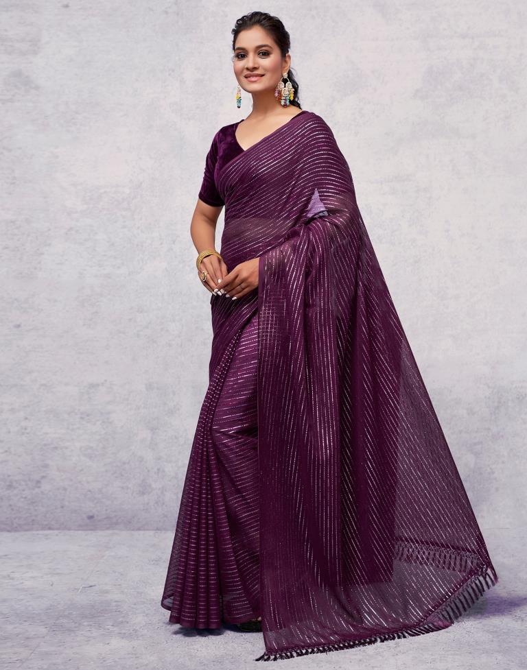 Wine Georgette Plain Saree