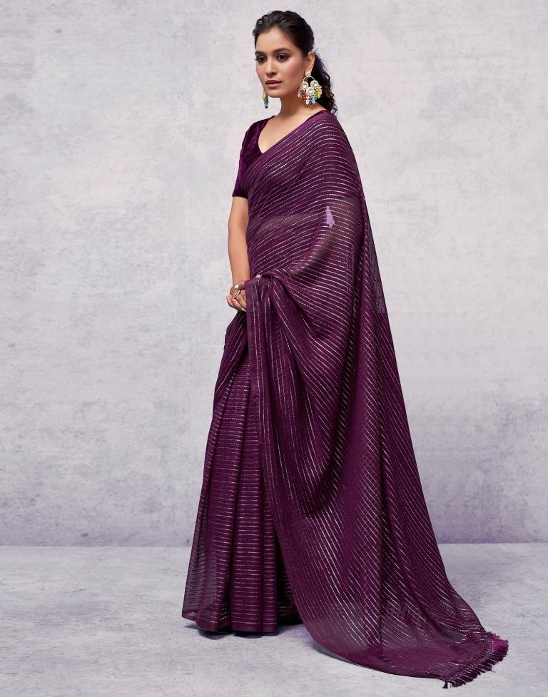 Wine Georgette Plain Saree