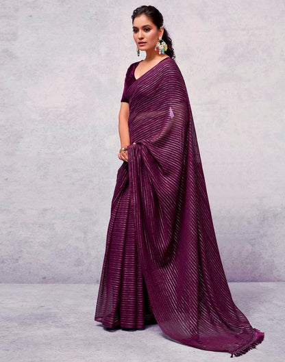 Wine Georgette Plain Saree