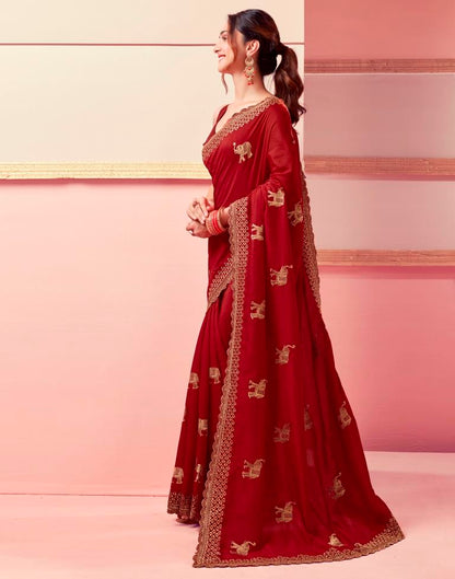 Red Silk Embroidery Saree