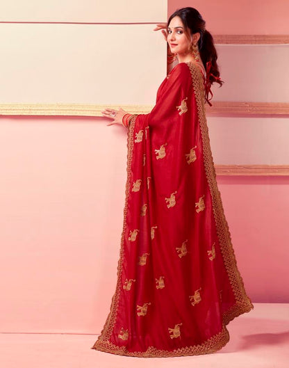 Red Silk Embroidery Saree