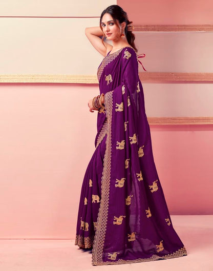 Dark Magenta Silk Embroidery Saree