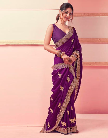Dark Magenta Silk Embroidery Saree