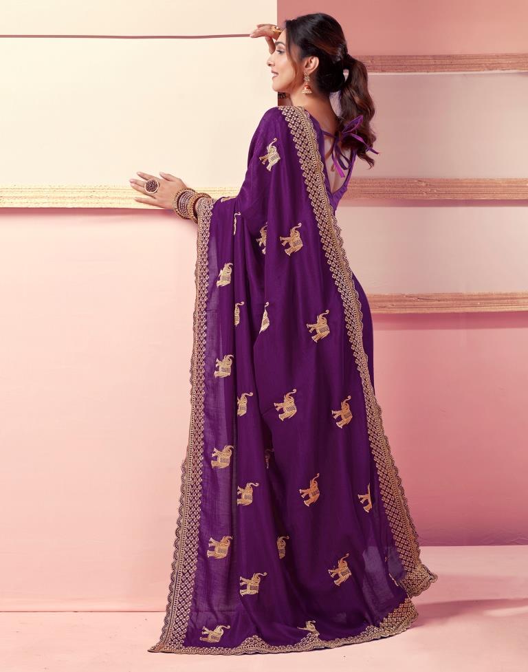 Dark Magenta Silk Embroidery Saree
