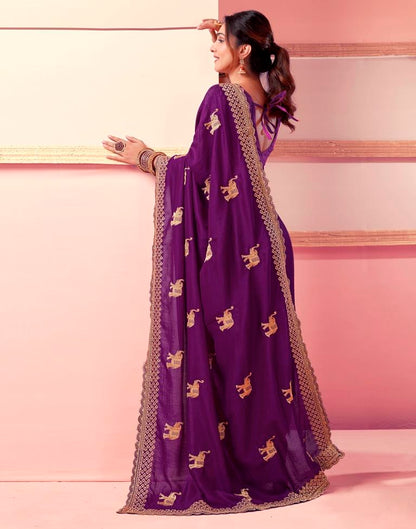 Dark Magenta Silk Embroidery Saree