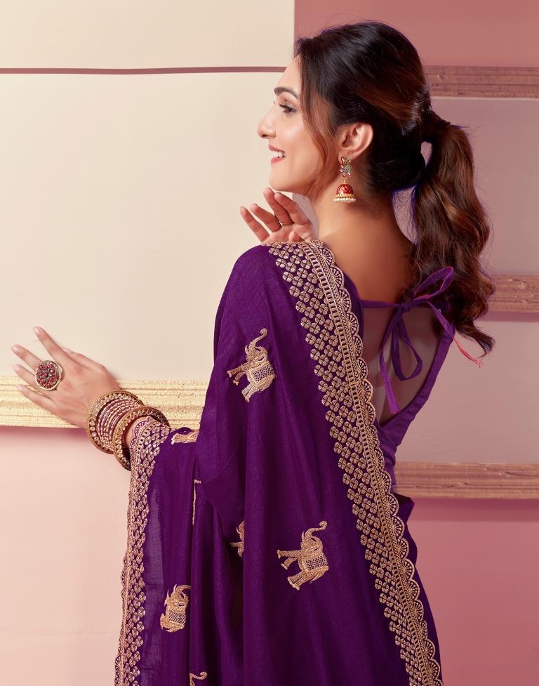 Dark Magenta Silk Embroidery Saree