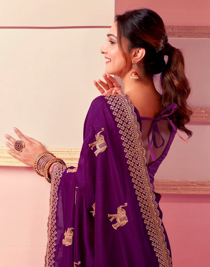 Dark Magenta Silk Embroidery Saree