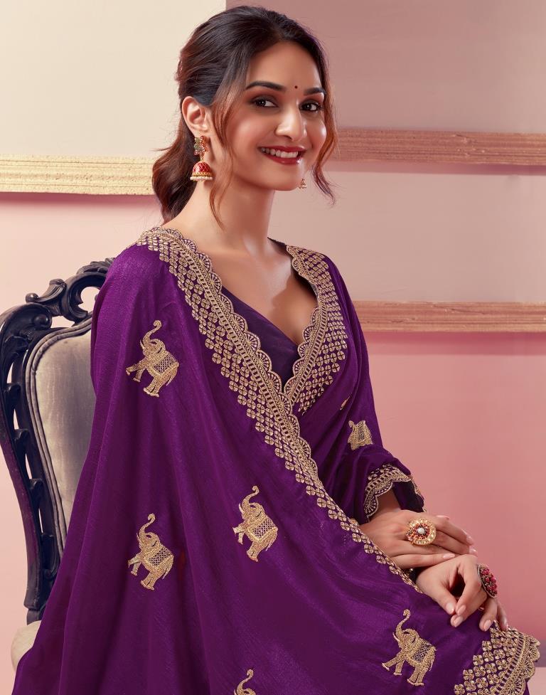 Dark Magenta Silk Embroidery Saree
