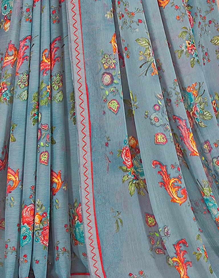 Grey Chiffon Printed Saree