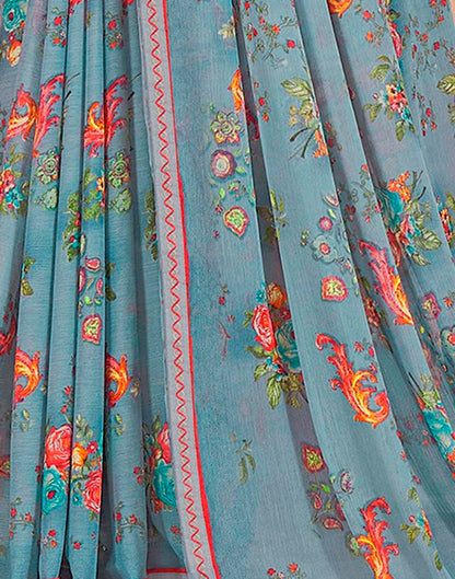 Grey Chiffon Printed Saree