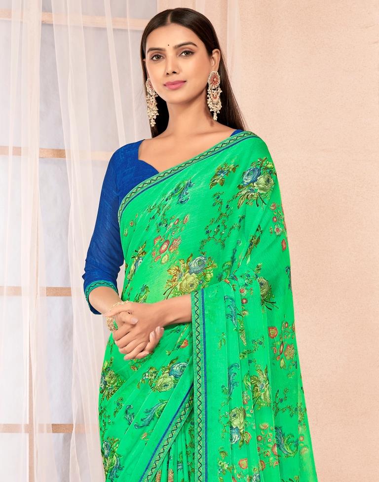 Green Chiffon Printed Saree