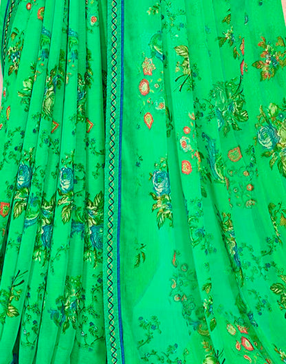 Green Chiffon Printed Saree