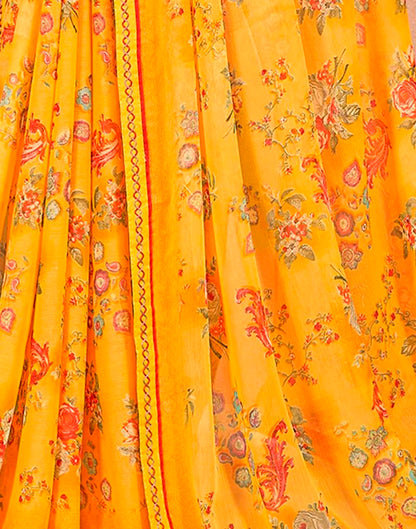 Yellow Chiffon Printed Saree