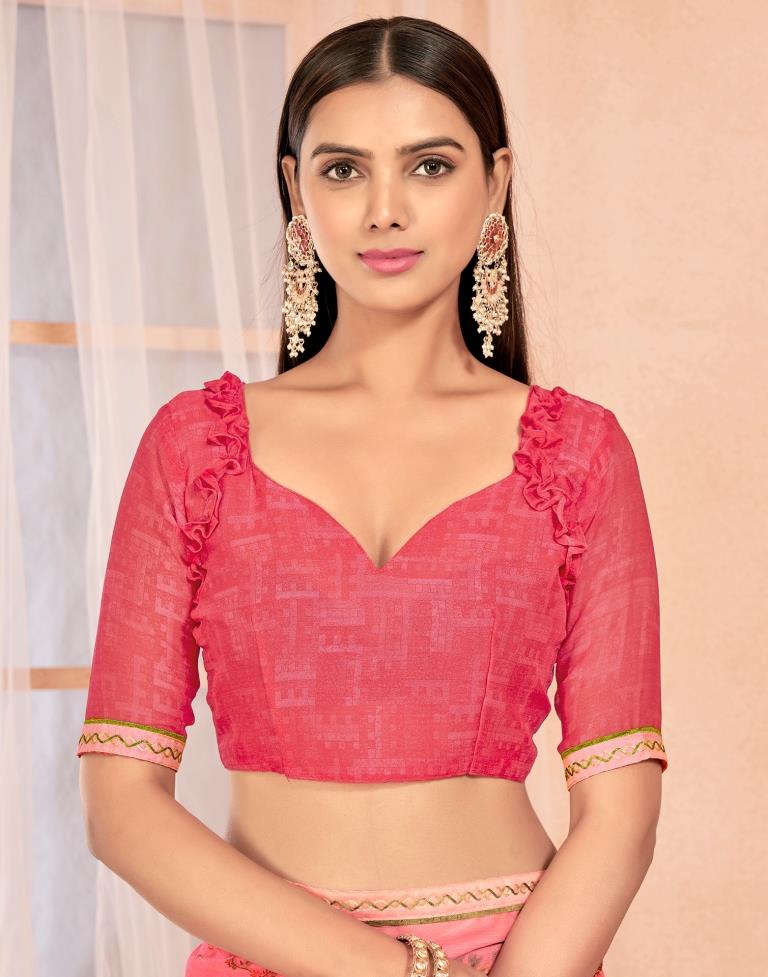 Rose Pink Chiffon Printed Saree