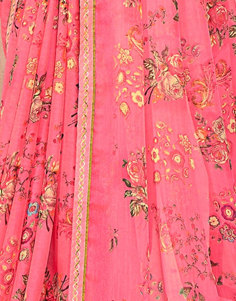 Rose Pink Chiffon Printed Saree