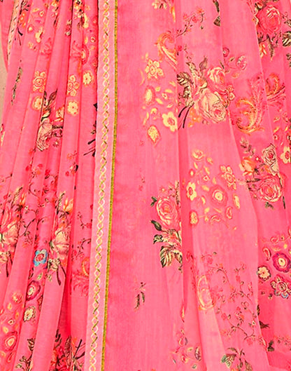 Rose Pink Chiffon Printed Saree